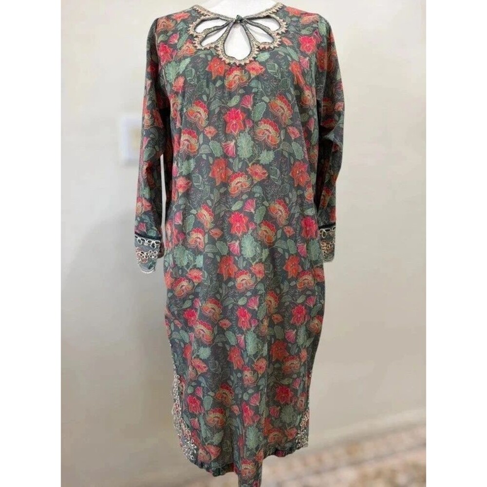 Sadabahar Floral Embroidered Cutout Midi Dress L Boho Whimsigoth
